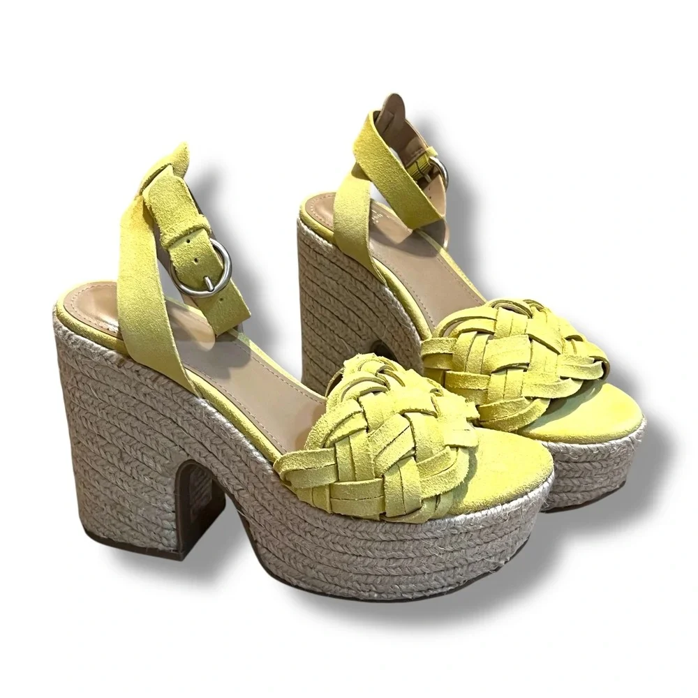 Marc Fisher Odilia Platform‎ Espadrille Sandals Yellow Suede Boho Festival 6M